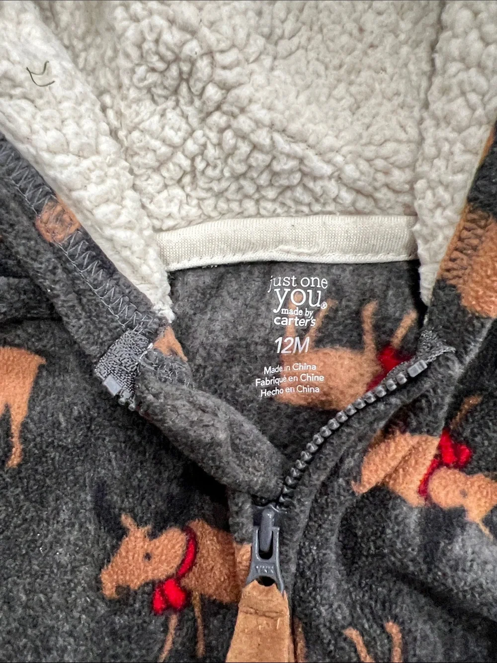 Cozy Charcoal Moose Hooded One-Piece Bodysuit